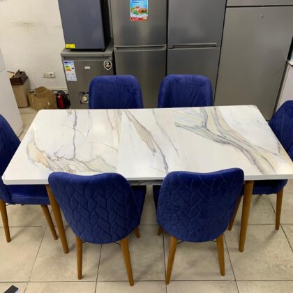 TABLE A MANGER 6PLACES EXTENSIBLE 80X130/80X170 BOIS BLANC BLEU B30