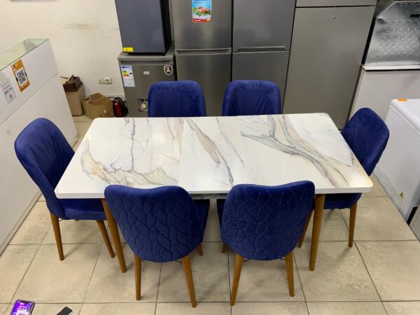 TABLE A MANGER 6PLACES EXTENSIBLE 80X130/80X170 BOIS BLANC BLEU B30