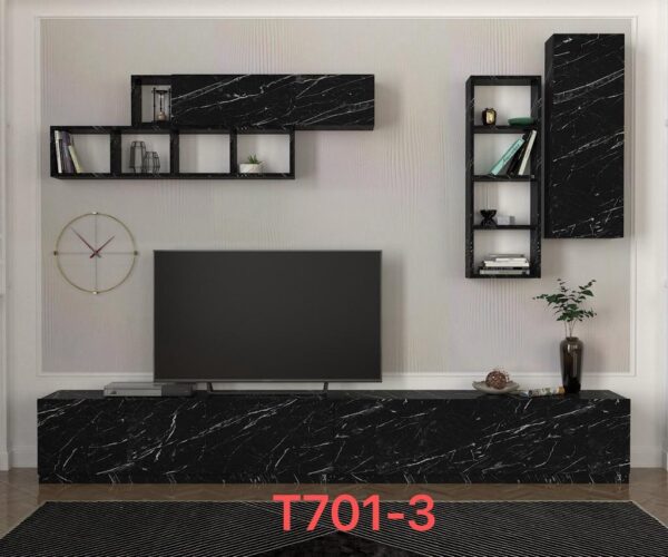 TABLE TELEVISEUR EGE 3 UNIT MARBLE NOIR T7013NO