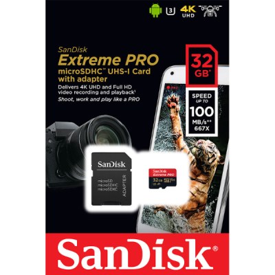 Carte Mémoire SanDisk Extreme Pro microSDHC UHS-I U3 V30 A1 32Gb + Adaptateur SD